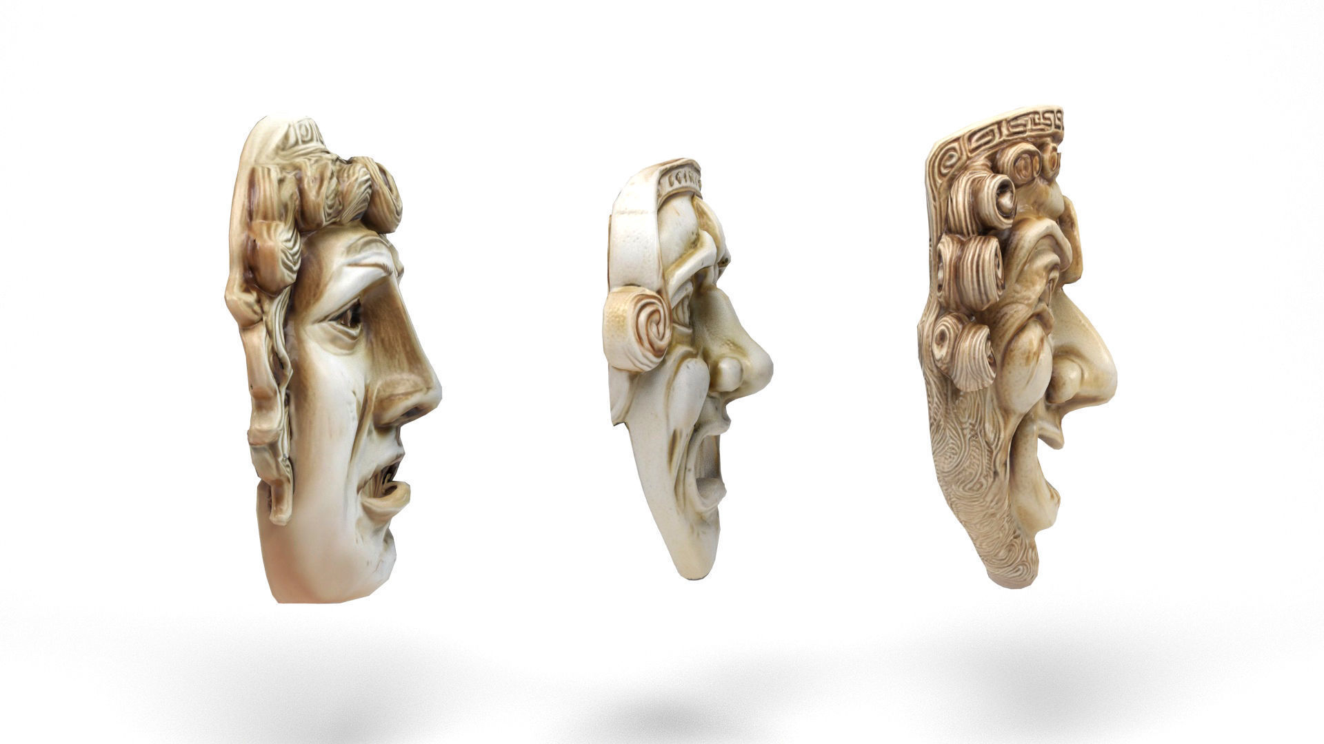 Greek theater masks 2 Low-poly 3D model_4