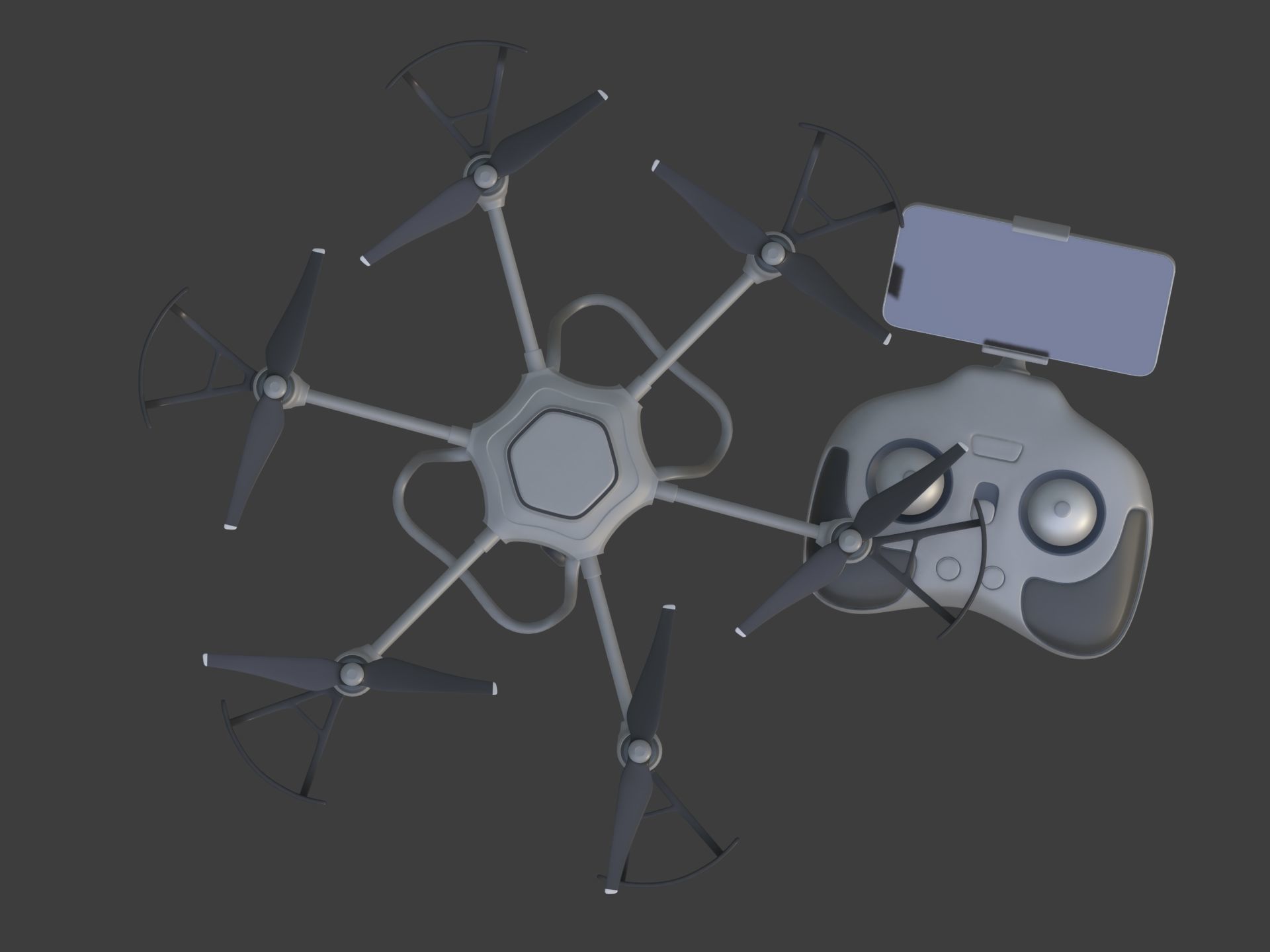 Generic Hexacopter Drone - UAV Quadcopter Controller Camera Hexa Low-poly 3D model_8