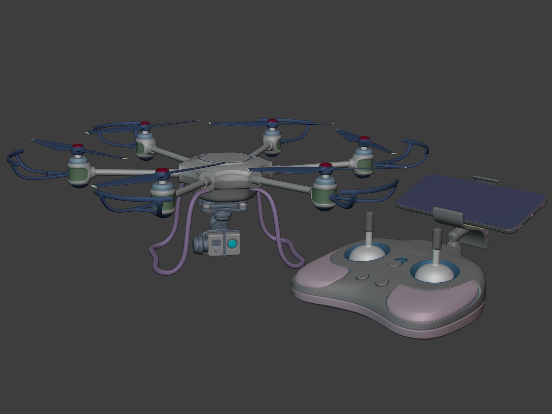 Generic Hexacopter Drone - UAV Quadcopter Controller Camera Hexa Low-poly 3D model_3