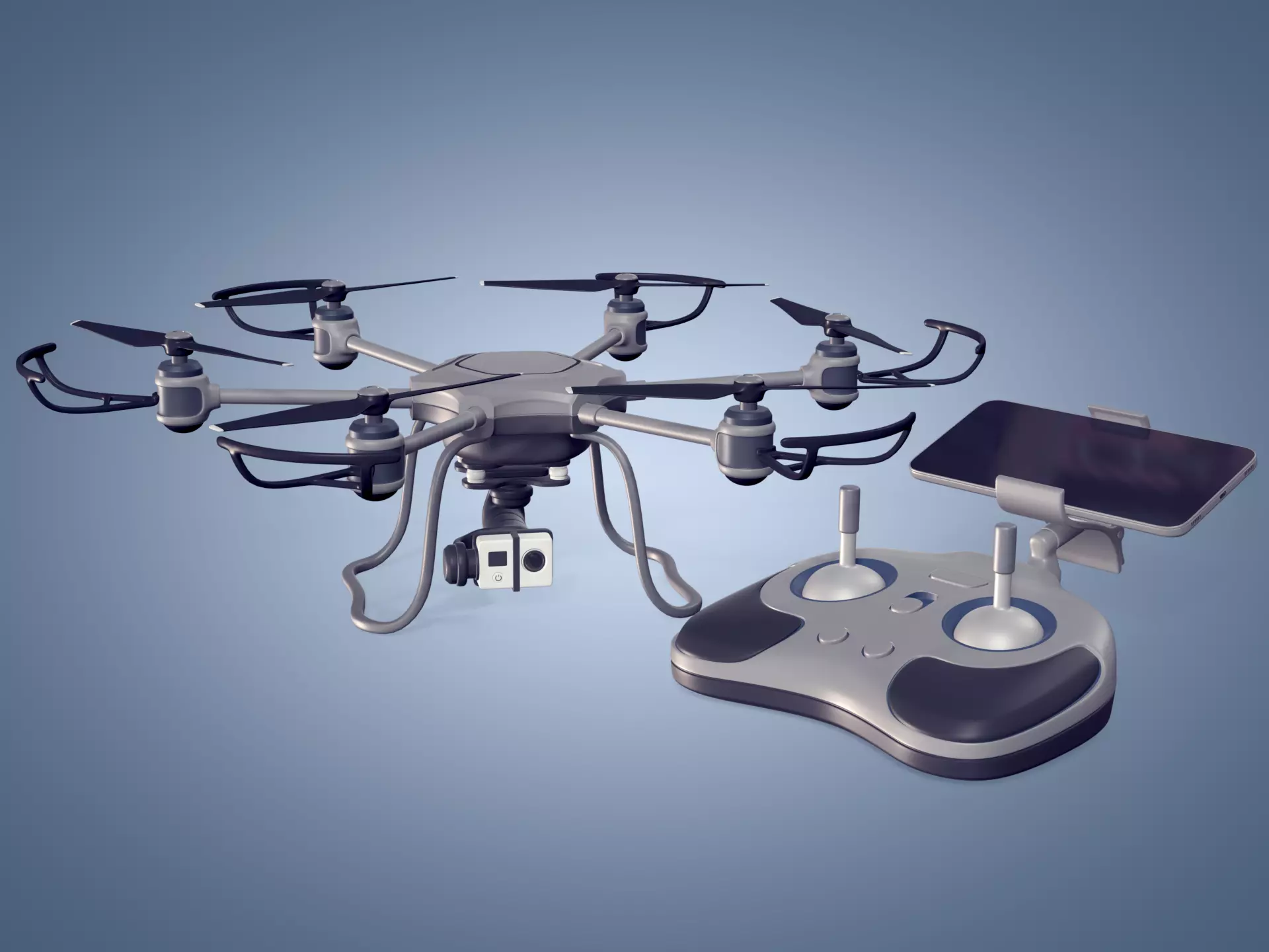 Generic Hexacopter Drone - UAV Quadcopter Controller Camera Hexa Low-poly 3D model_0