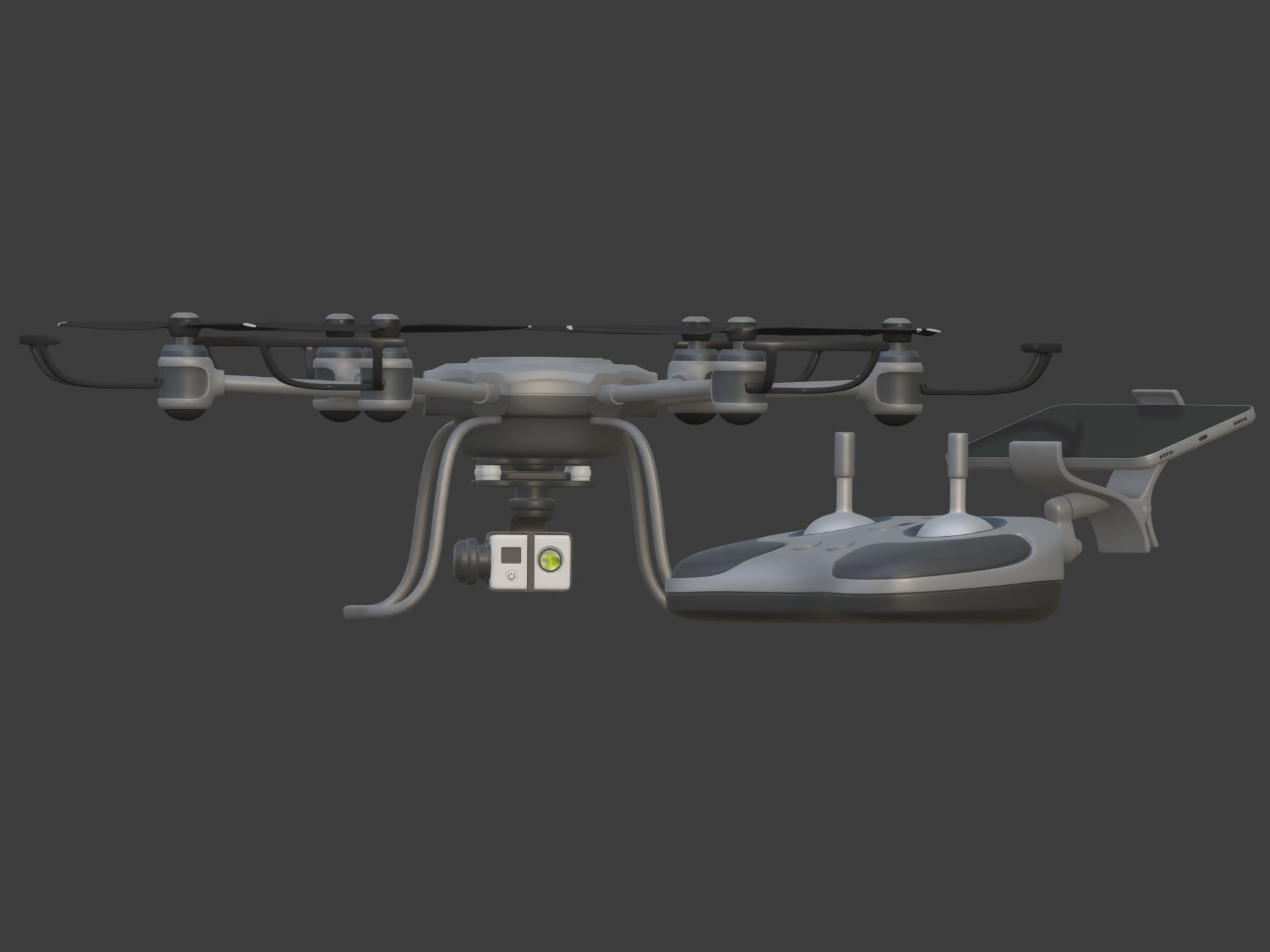 Generic Hexacopter Drone - UAV Quadcopter Controller Camera Hexa Low-poly 3D model_6