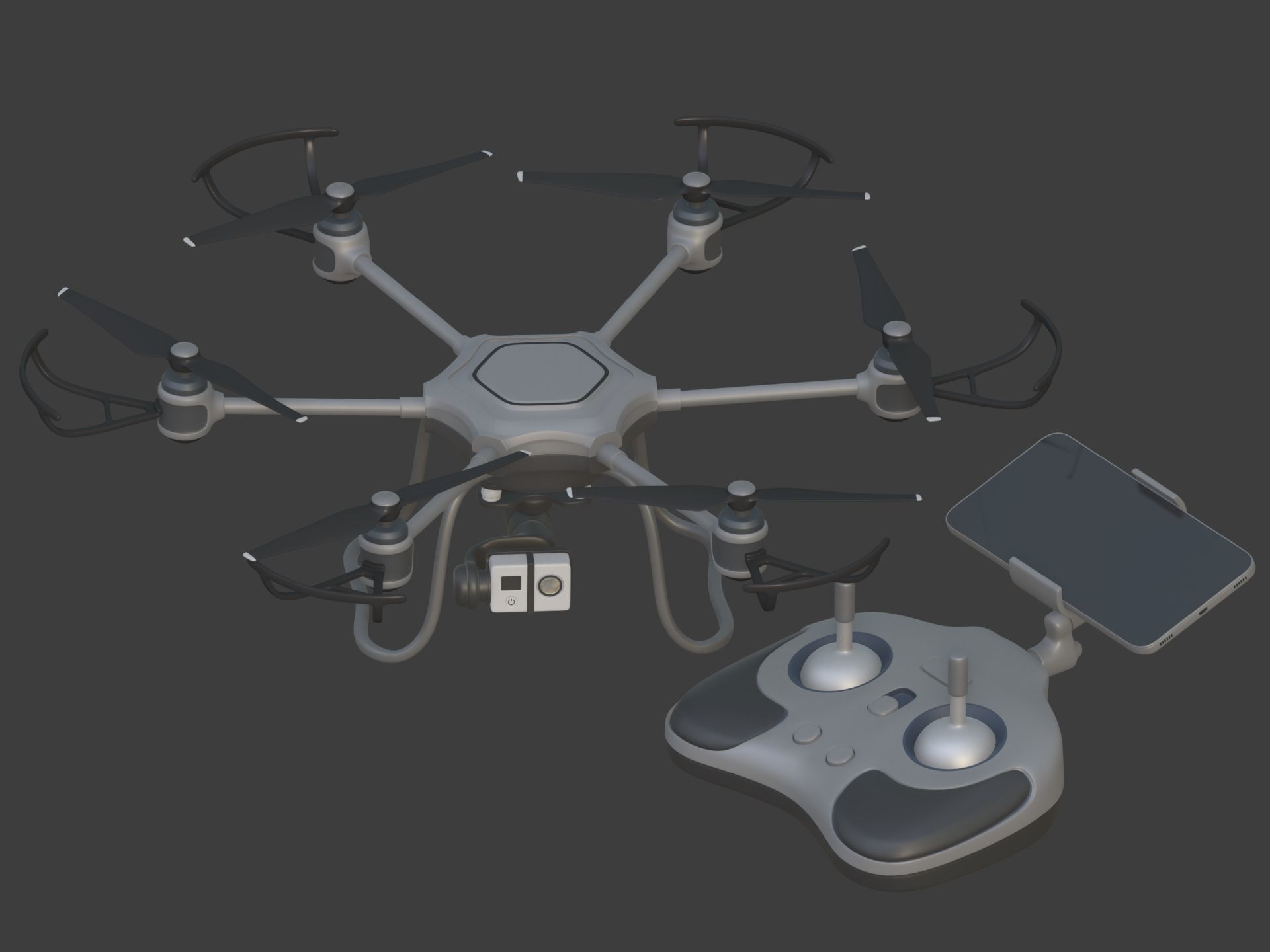 Generic Hexacopter Drone - UAV Quadcopter Controller Camera Hexa Low-poly 3D model_4