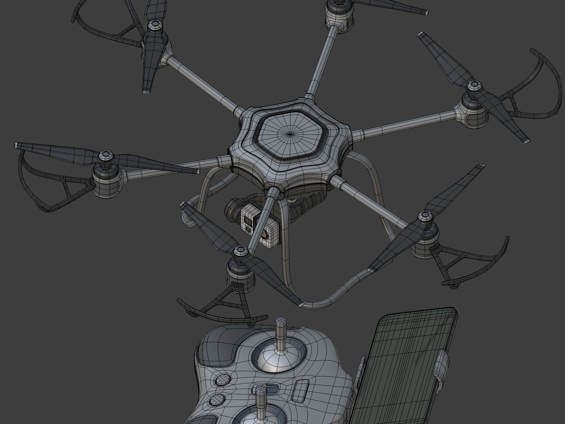 Generic Hexacopter Drone - UAV Quadcopter Controller Camera Hexa Low-poly 3D model_13