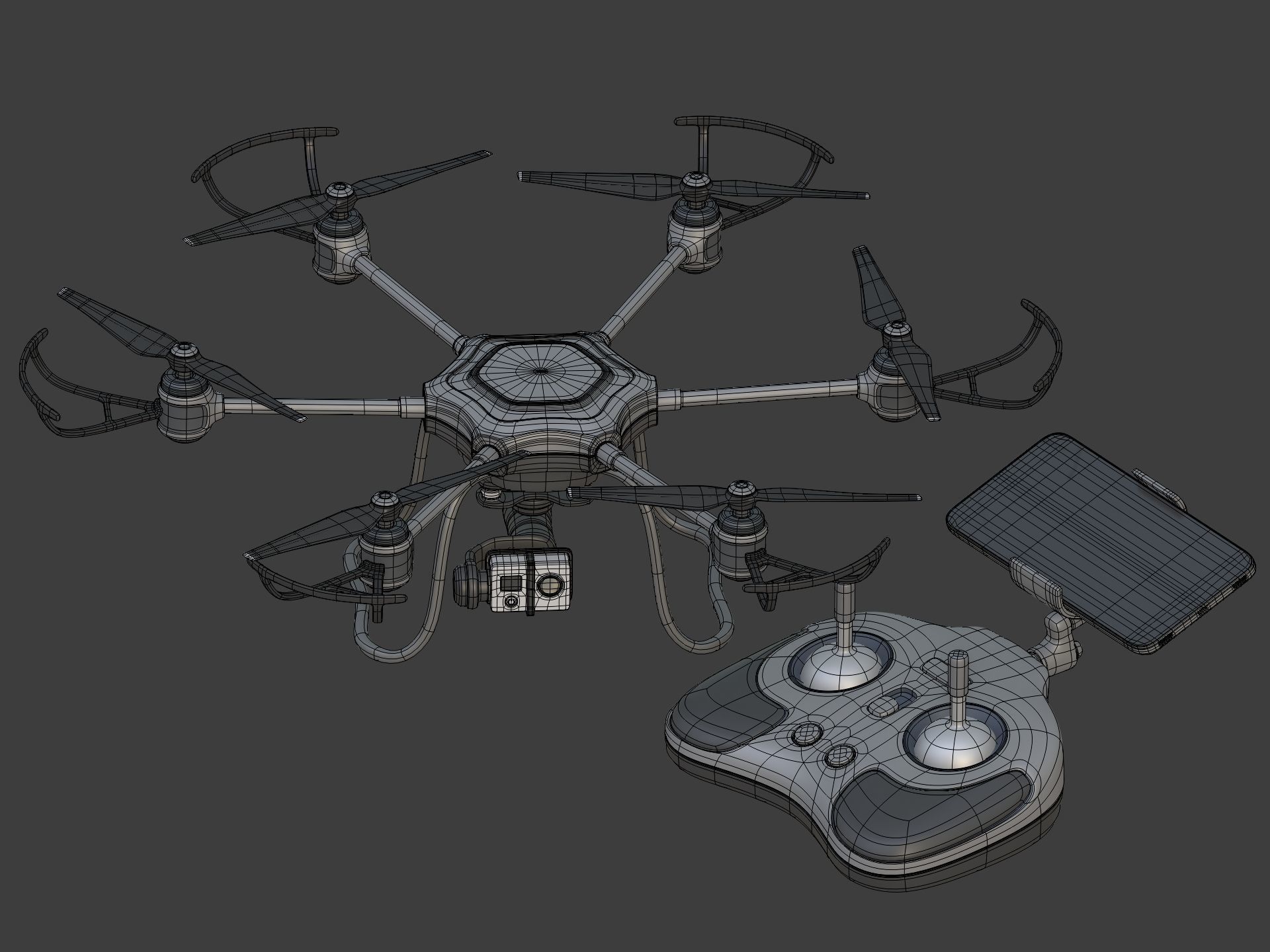 Generic Hexacopter Drone - UAV Quadcopter Controller Camera Hexa Low-poly 3D model_5