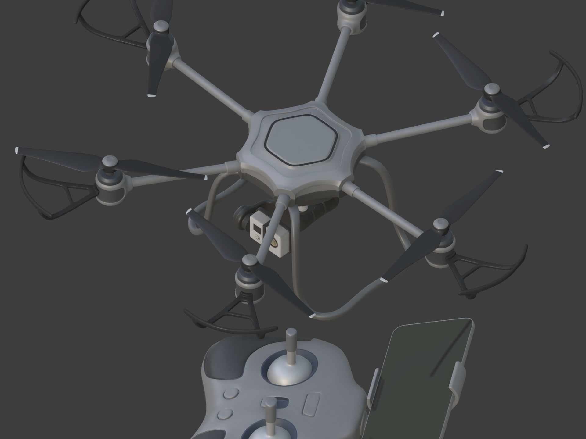 Generic Hexacopter Drone - UAV Quadcopter Controller Camera Hexa Low-poly 3D model_12