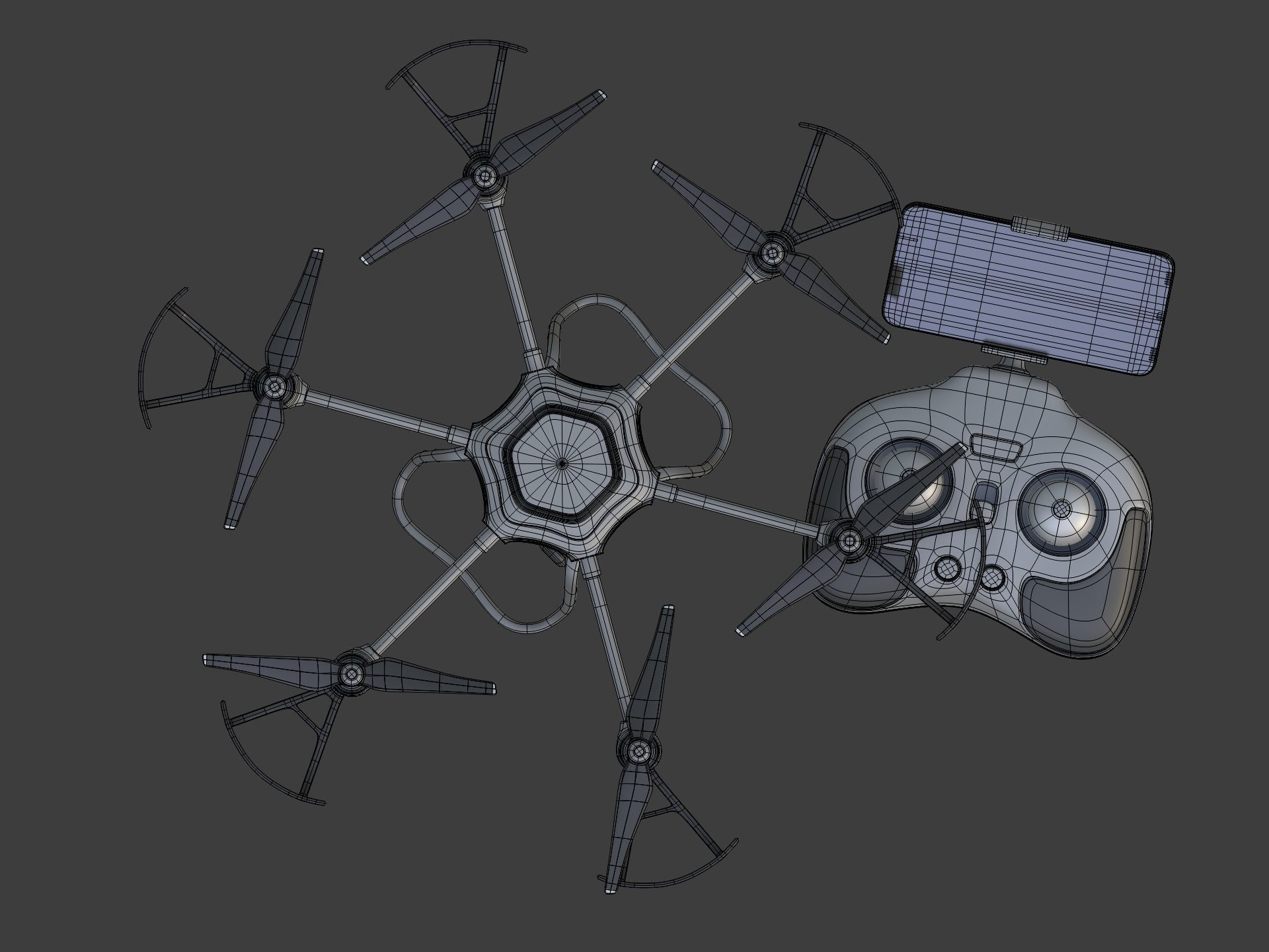 Generic Hexacopter Drone - UAV Quadcopter Controller Camera Hexa Low-poly 3D model_9