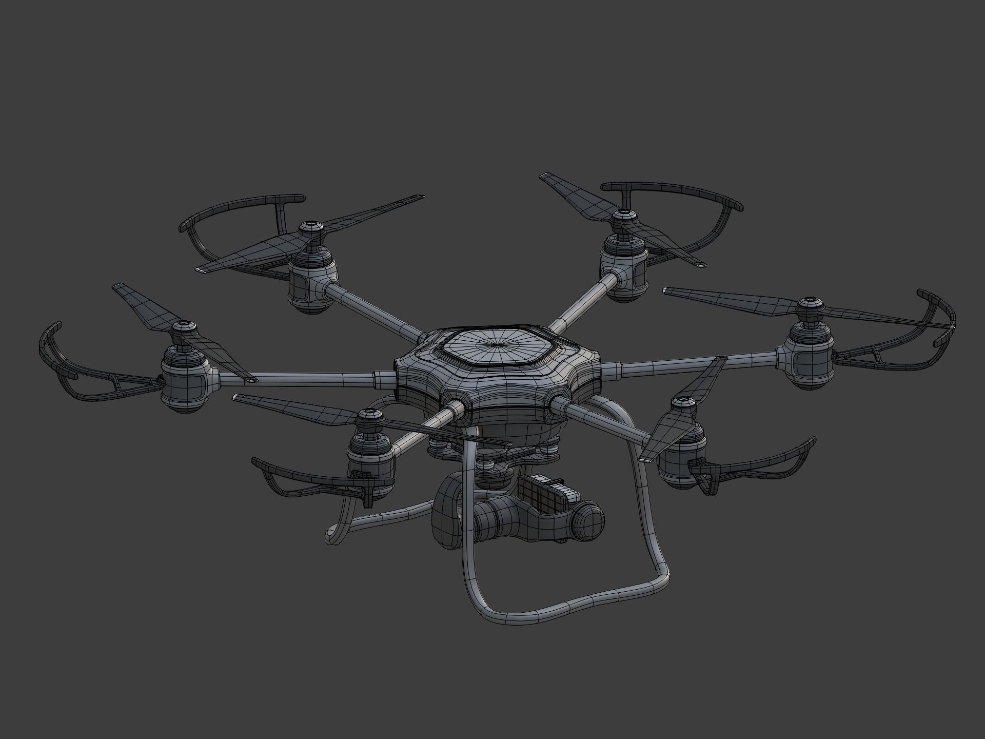 Generic Hexacopter Drone - UAV Quadcopter Controller Camera Hexa Low-poly 3D model_15