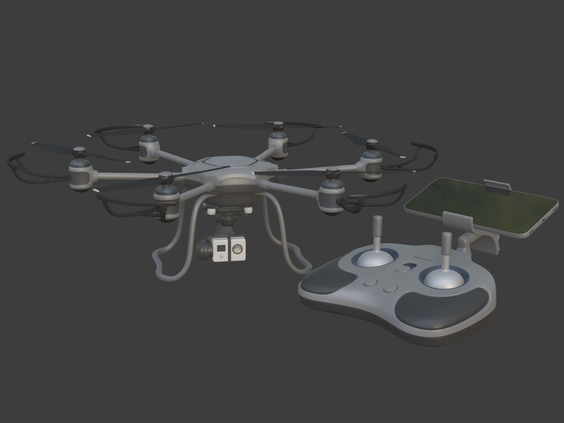 Generic Hexacopter Drone - UAV Quadcopter Controller Camera Hexa Low-poly 3D model_1