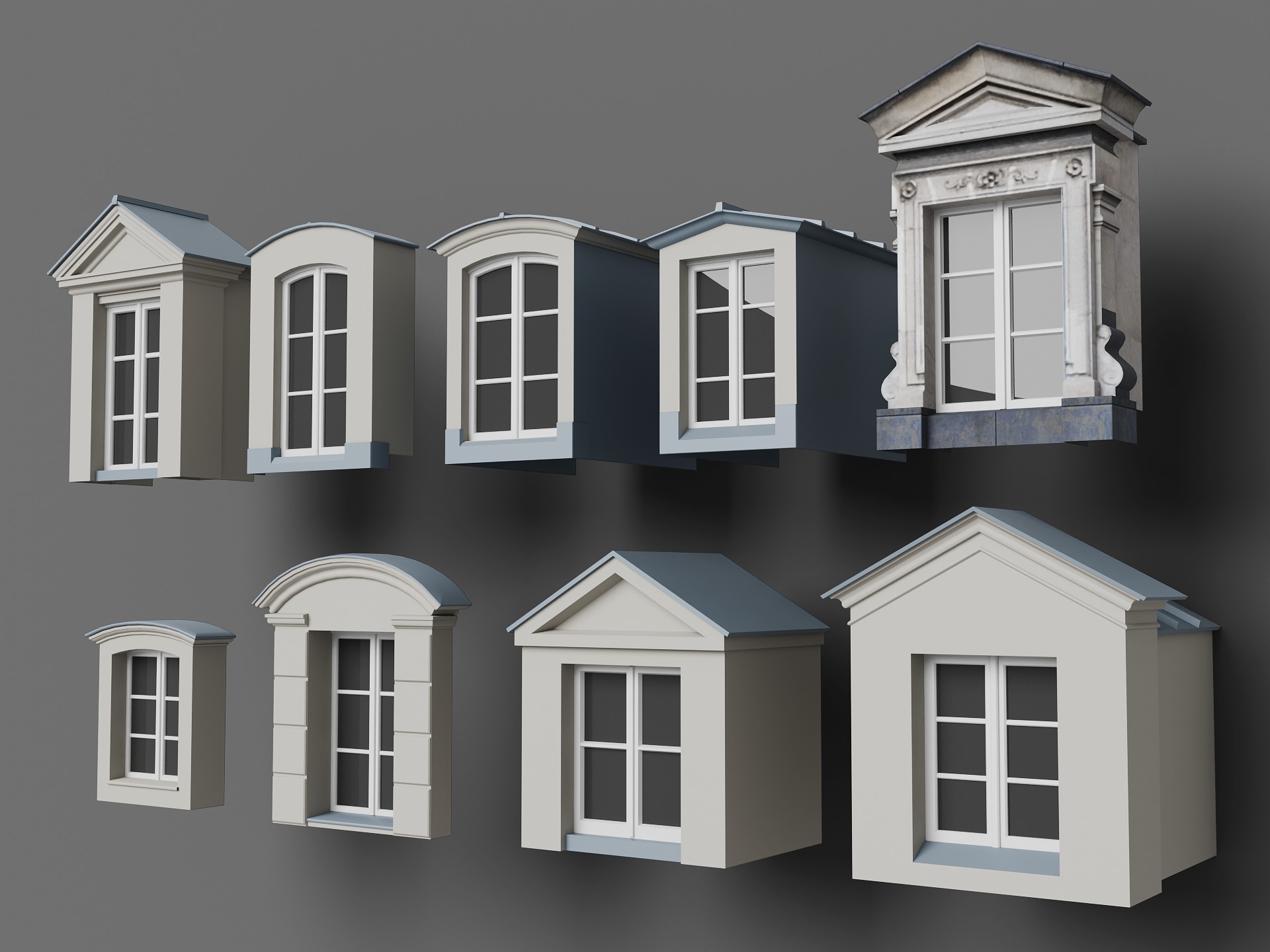 Collection of Classical Dormer Windows Low-poly 3D model_7