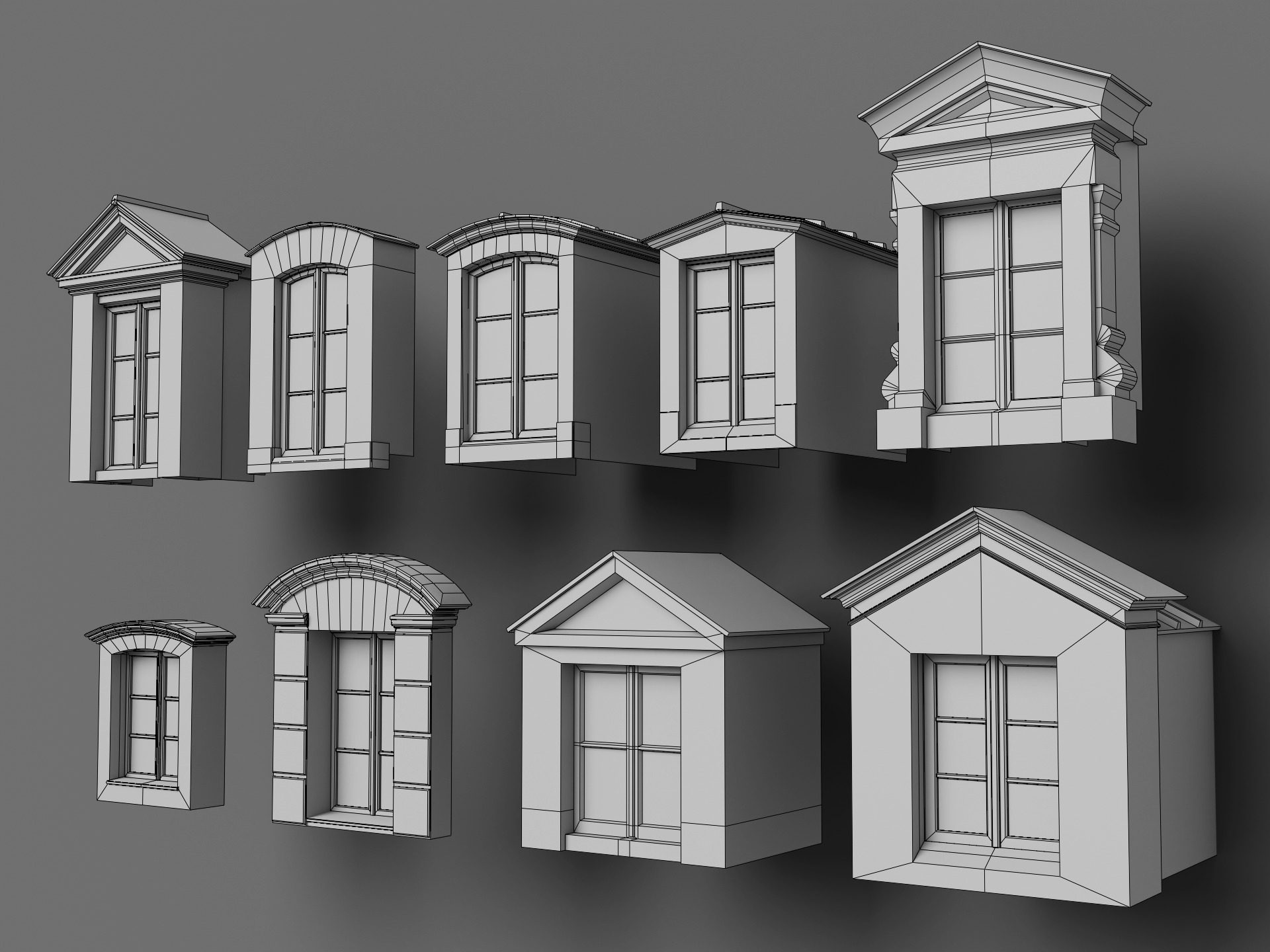Collection of Classical Dormer Windows Low-poly 3D model_8