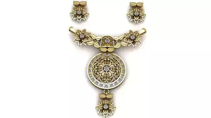 INDIAN PRECIOUS WEDDING NECKLACE SET 3D PRINTABLE MODEL