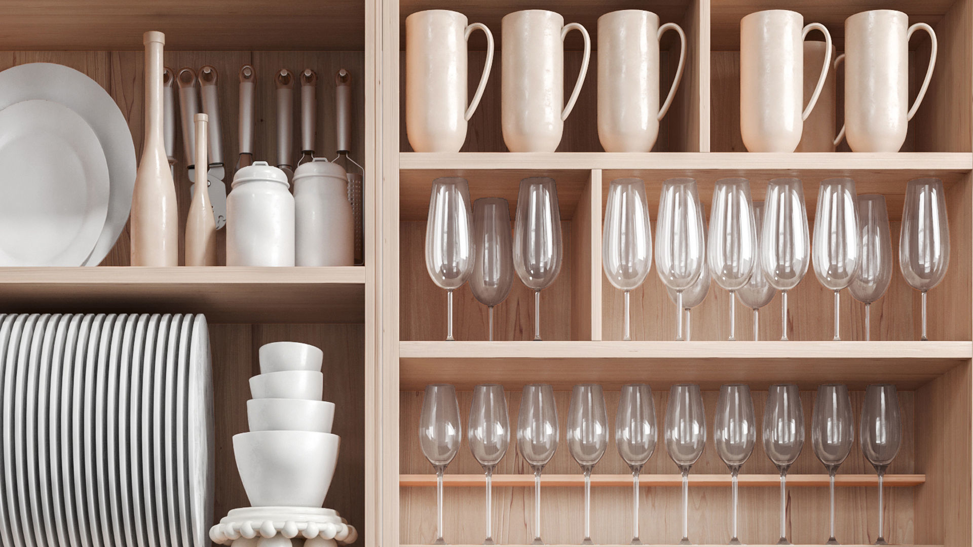 A cupboard with dishes kitchen utensils and a set of dishes 3D model_6