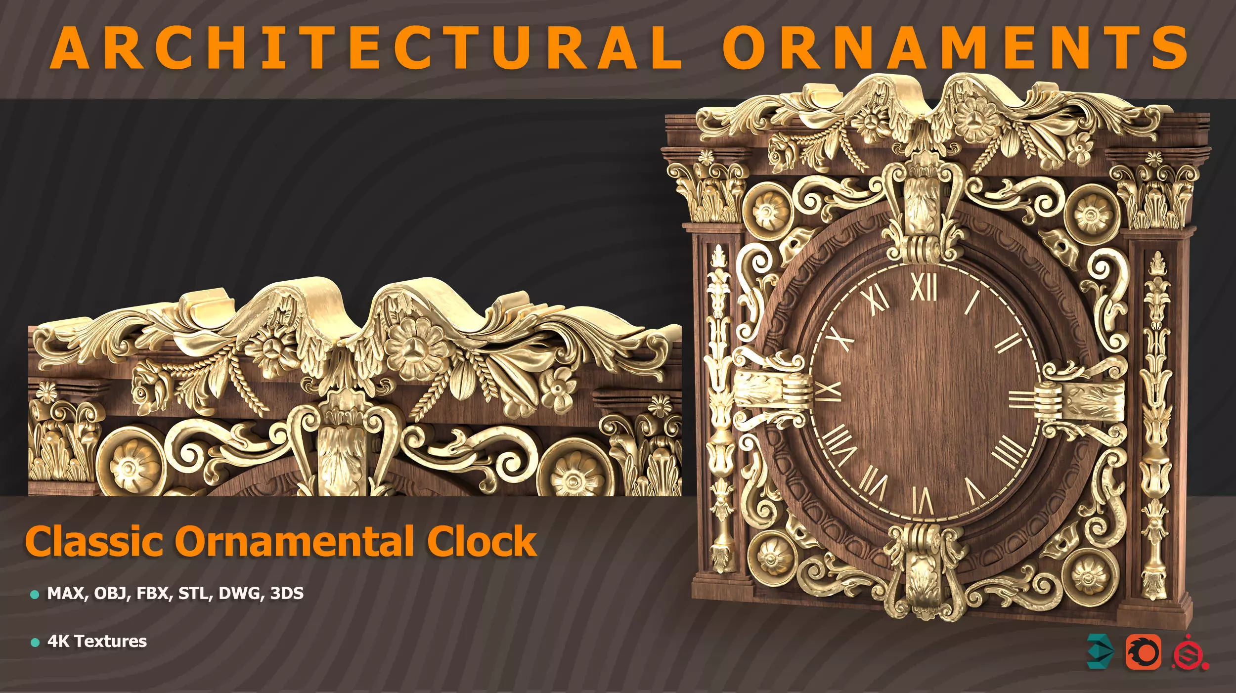 Classic Ornamental Clock 3D model_0