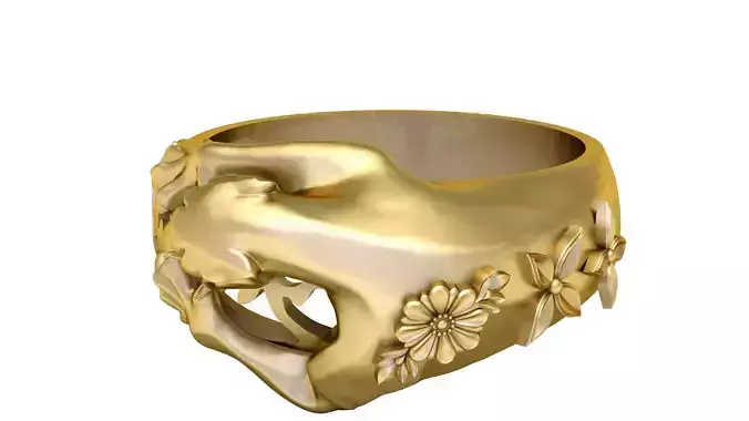 JAGUAR AND FLOWER DESIGN RING 3D PRINTABLE MODEL