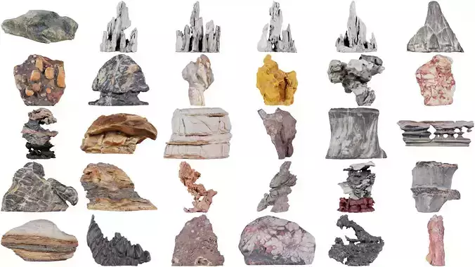 30 Rock Stone and Boulder Superbundle 3D Model Collection