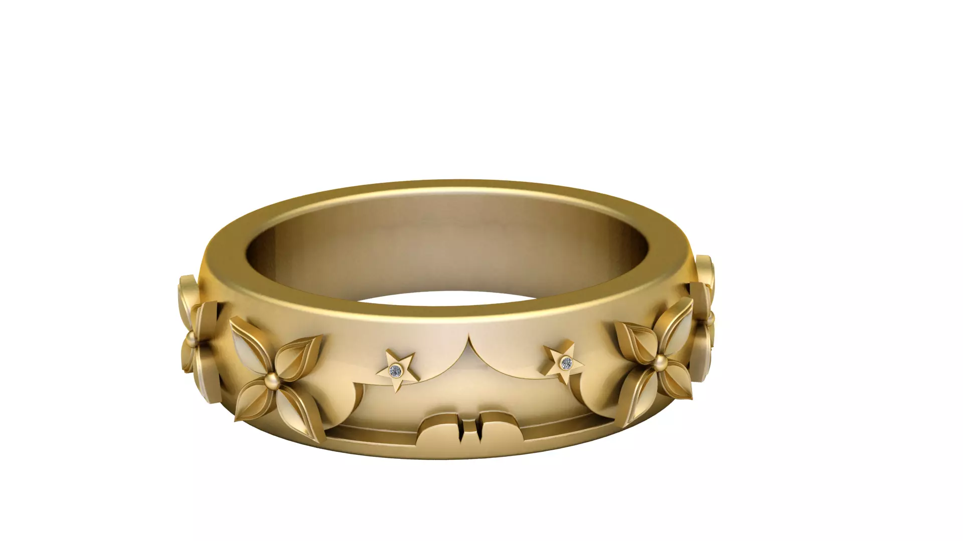 GOLDEN AND TEXTURED FLOWER RING 3D PRINTABLE MODEL 3D print model