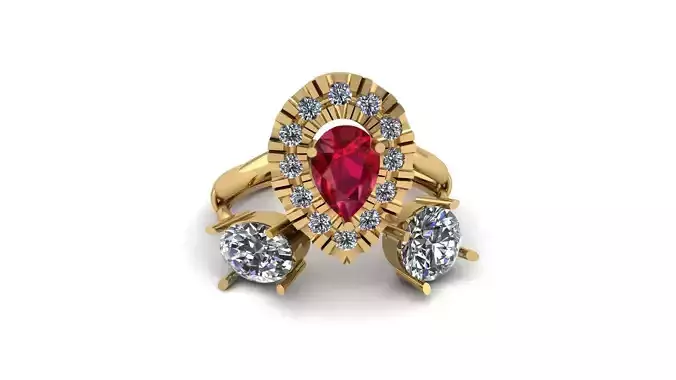 UNIQUE PEAR CUT RUBY RING 3D PRINTABLE MODEL