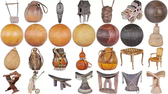 155 Decoration Statue Art Ball Carved Wood and Vase Superbundle 3D Model Collection