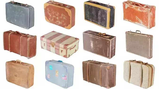 12 Vintage Suitcase Superbundle 3D Model Collection