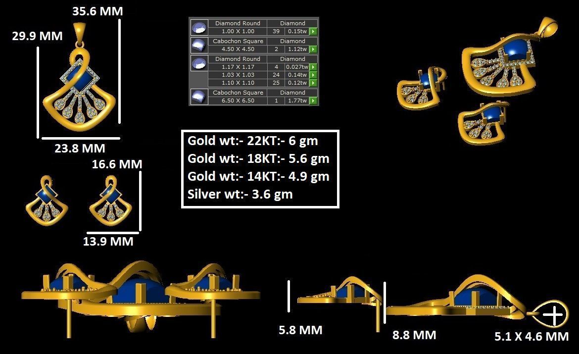 Diamond Pendant Set 12 3D print model_27