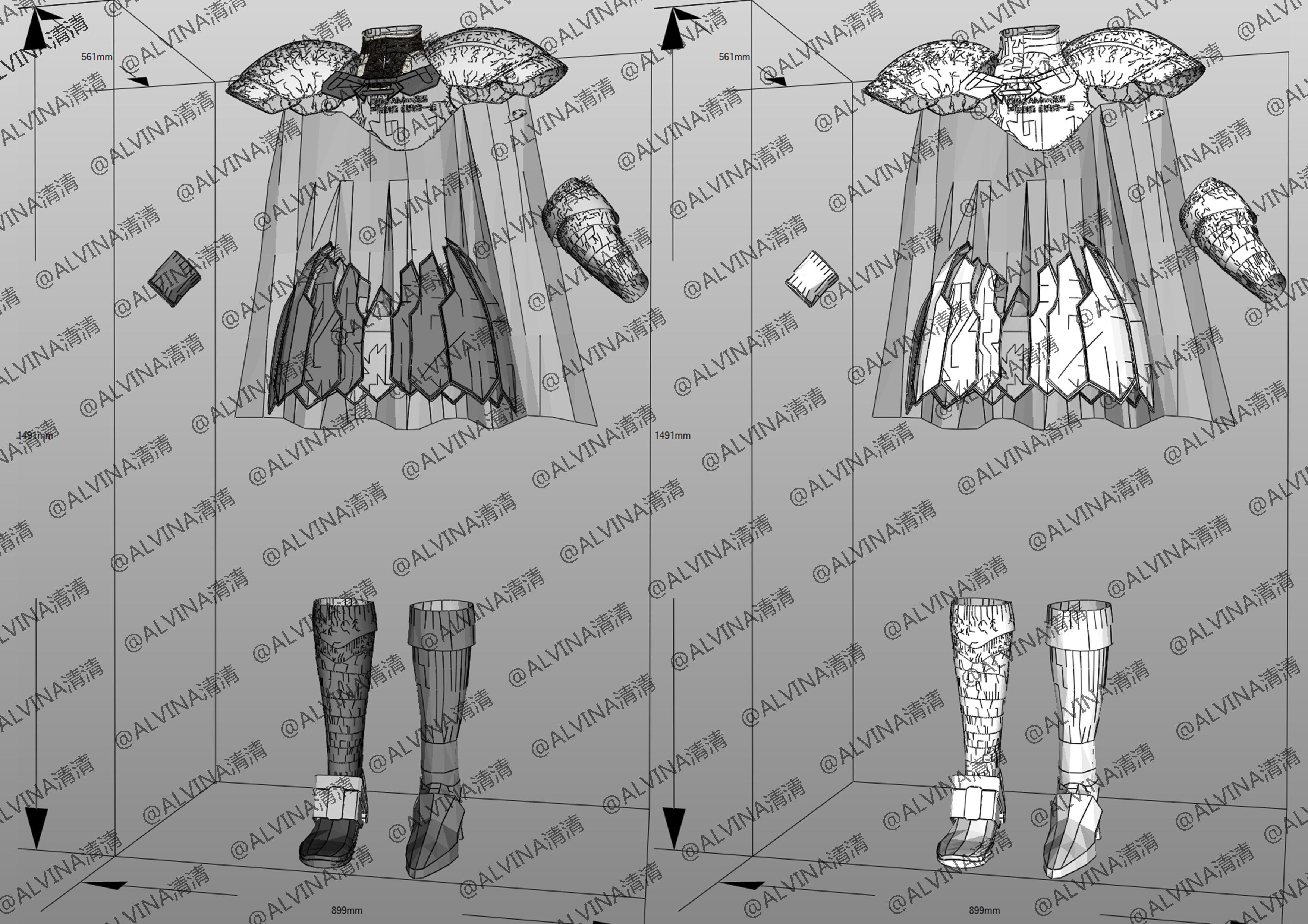 Claymore Armor - DIY Cosplay Pepakura Foam Template Low-poly 3D model_2