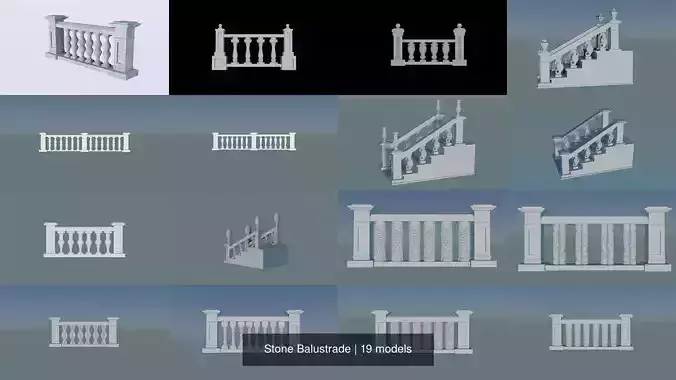 Stone Balustrade 3D Model Collection