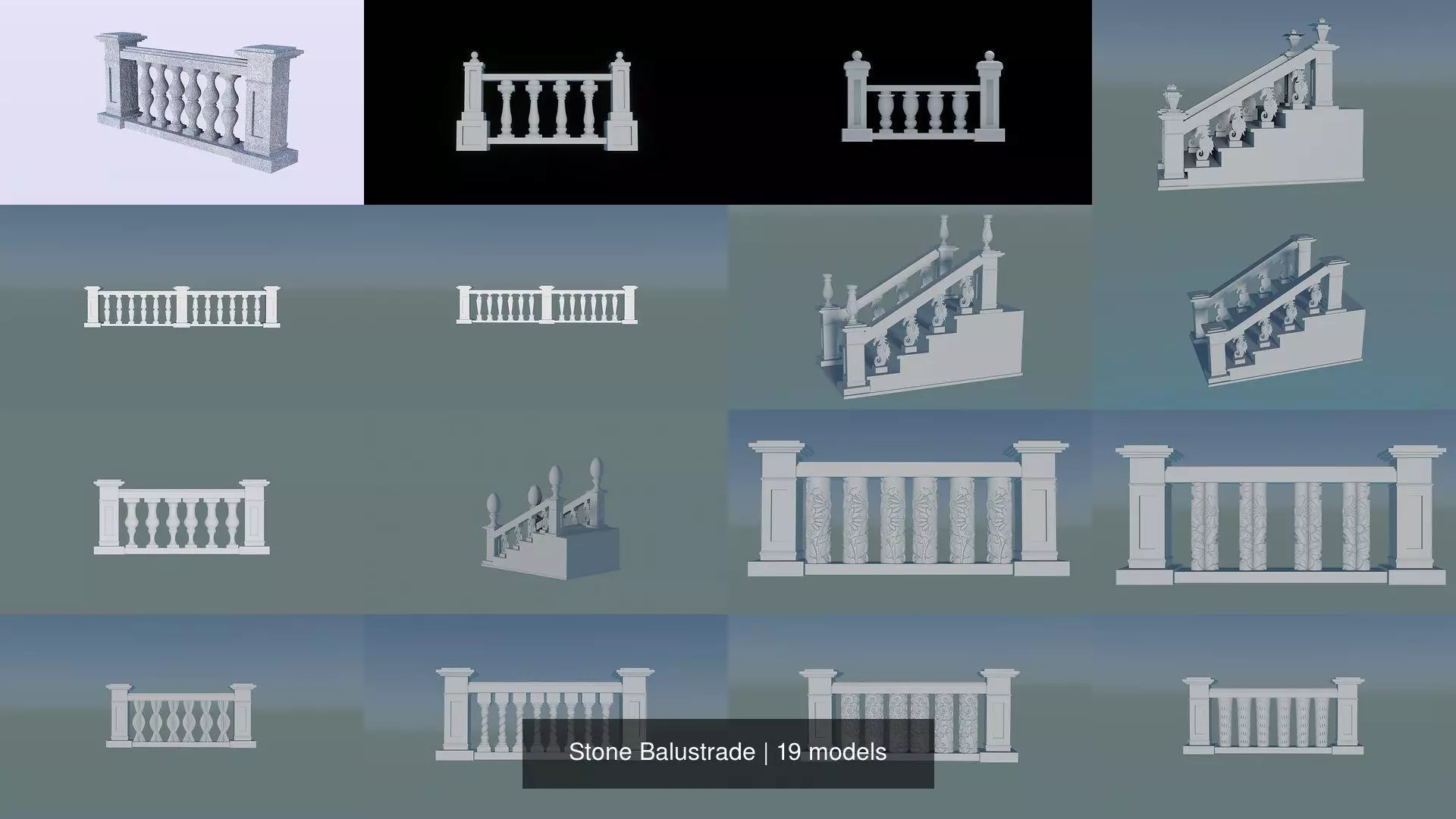 Stone Balustrade 3D Model Collection_0