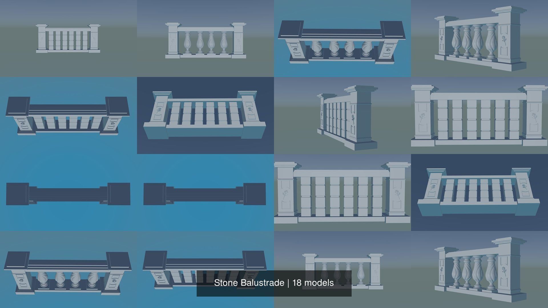 Stone Balustrade 3D Model Collection_4