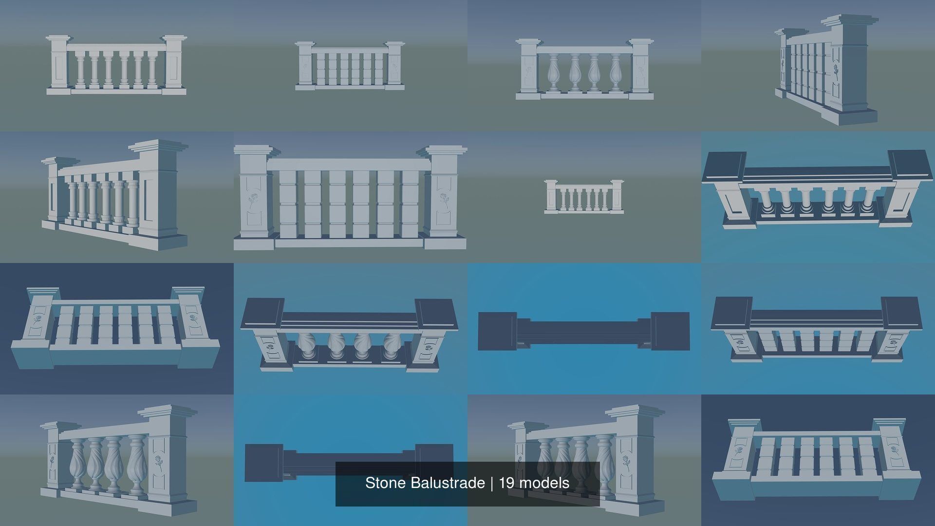 Stone Balustrade 3D Model Collection_3