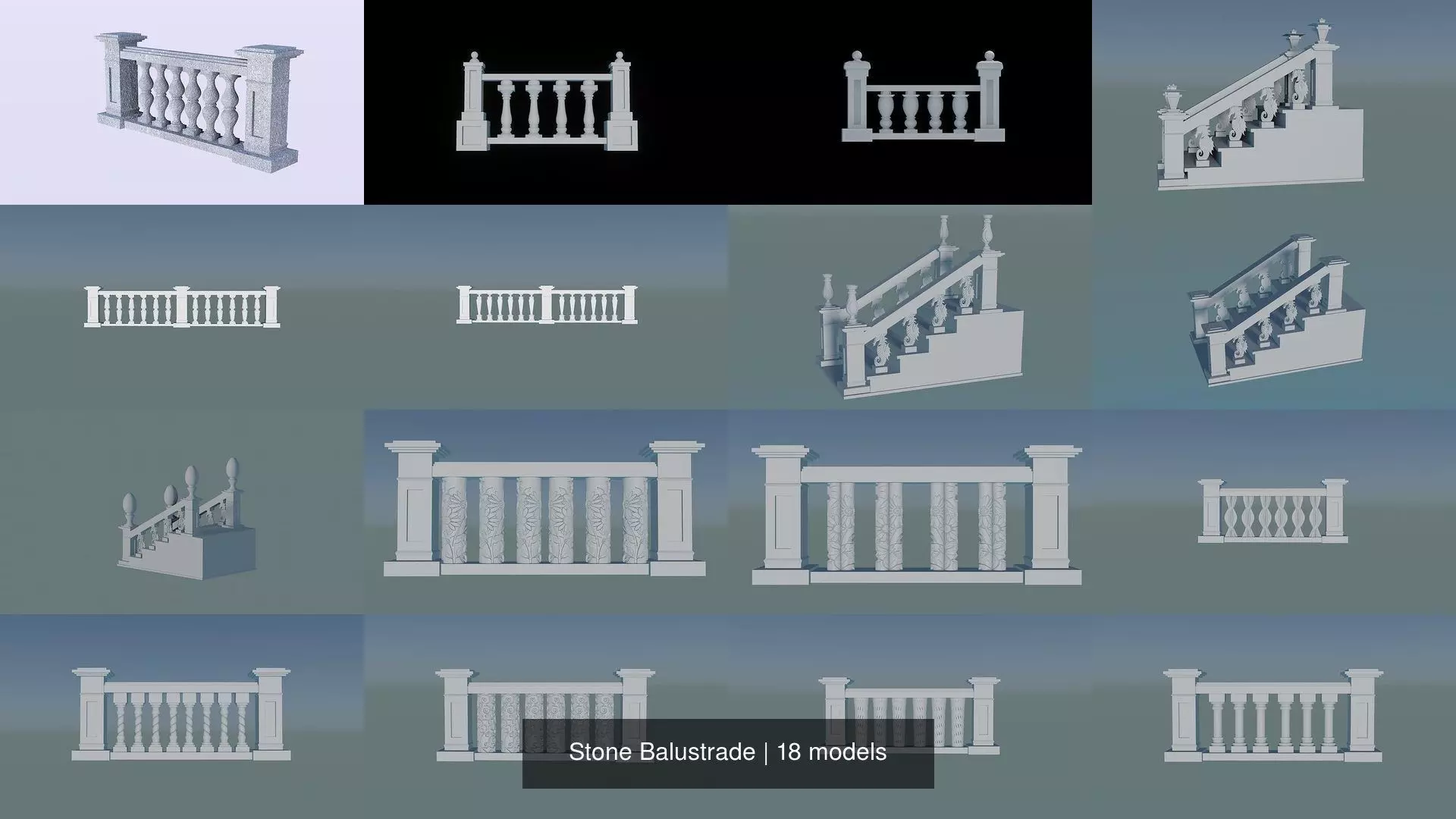 Stone Balustrade 3D Model Collection_2