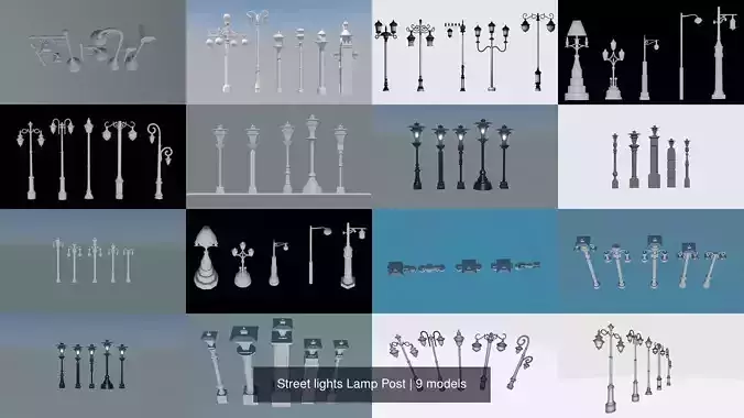 Street lights Lamp Post 3D Model Collection