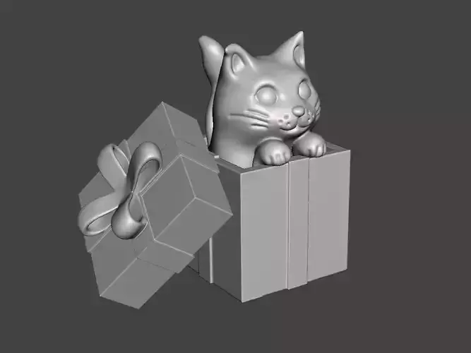 Christmas cat in a gift box 3D print model