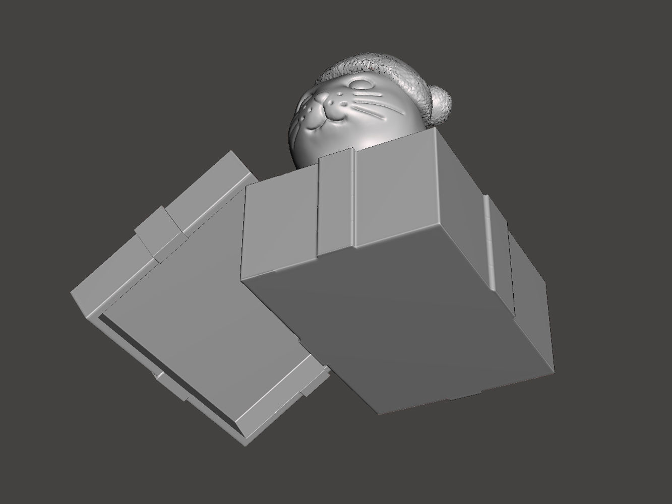 Christmas fat loaf cat sitting in the gift box 3D print model_5