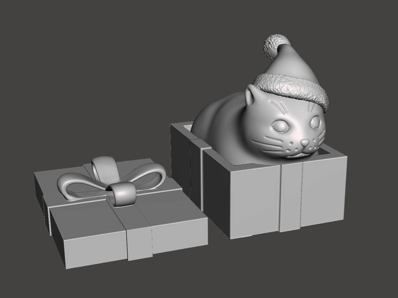 Christmas fat loaf cat sitting in the gift box 3D print model_7
