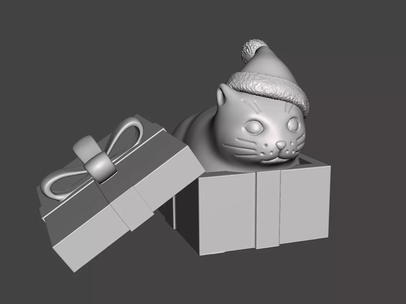 Christmas fat loaf cat sitting in the gift box 3D print model_0