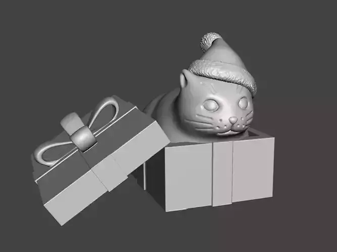 Christmas fat loaf cat sitting in the gift box 3D print model