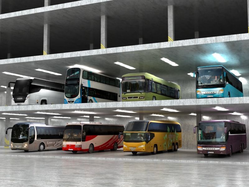 8 low poly buses Low-poly 3D model
