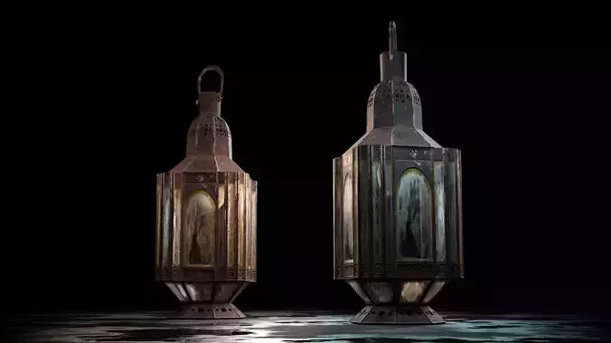 Antique Metal Lantern Realistic Moroccan Souk Lantern Low-poly 3D model
