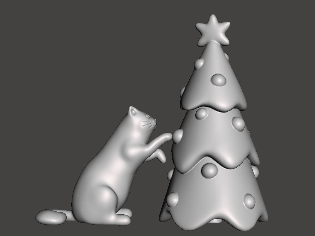 Cat and the Christmas tree 3D print model_3