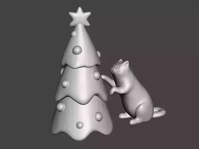 Cat and the Christmas tree 3D print model