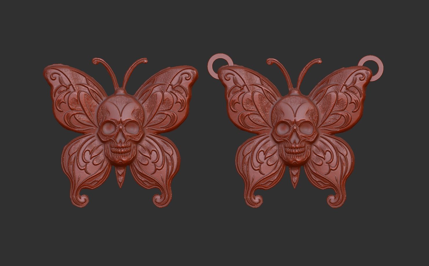skull butterfly pentant  3D print model_6