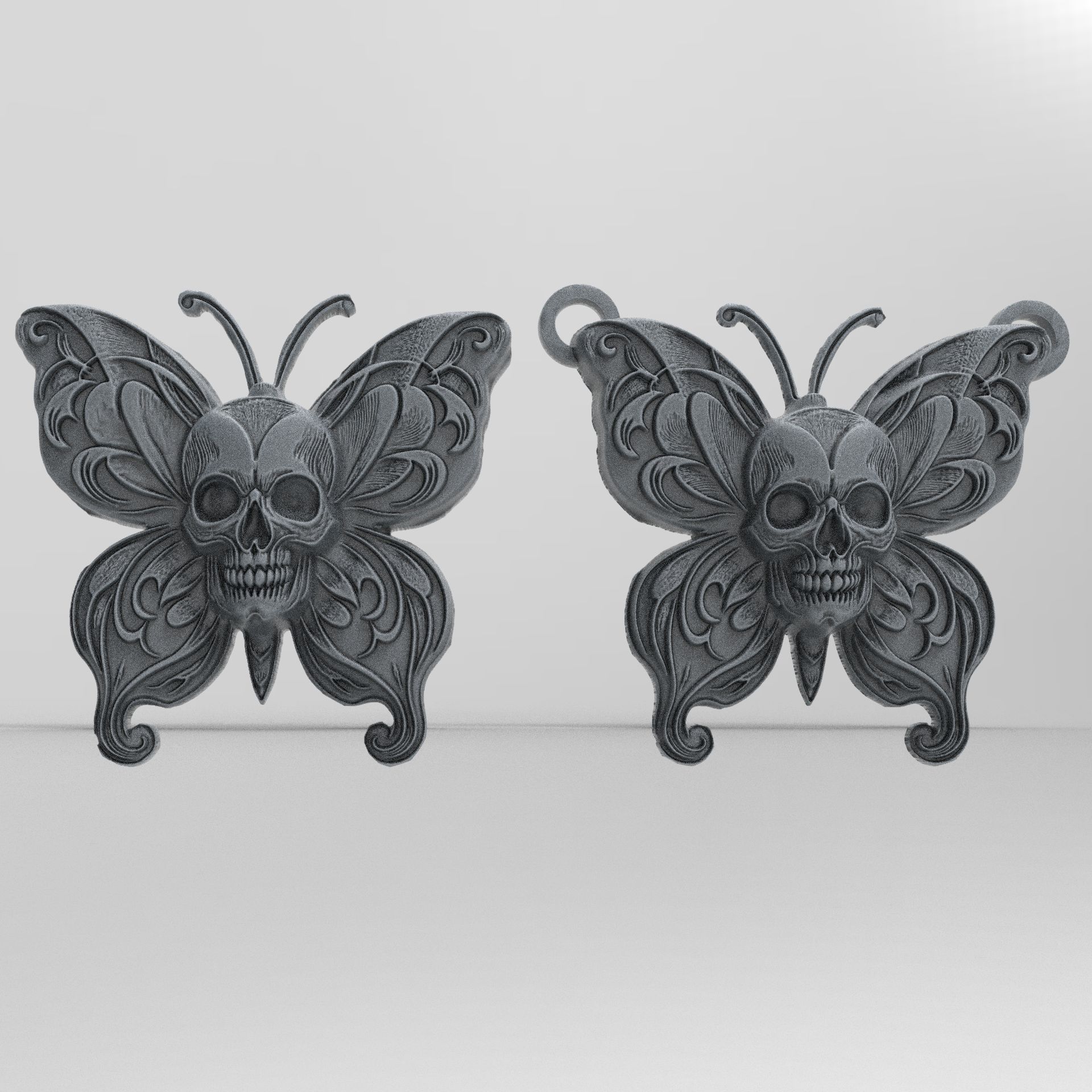 skull butterfly pentant  3D print model_1