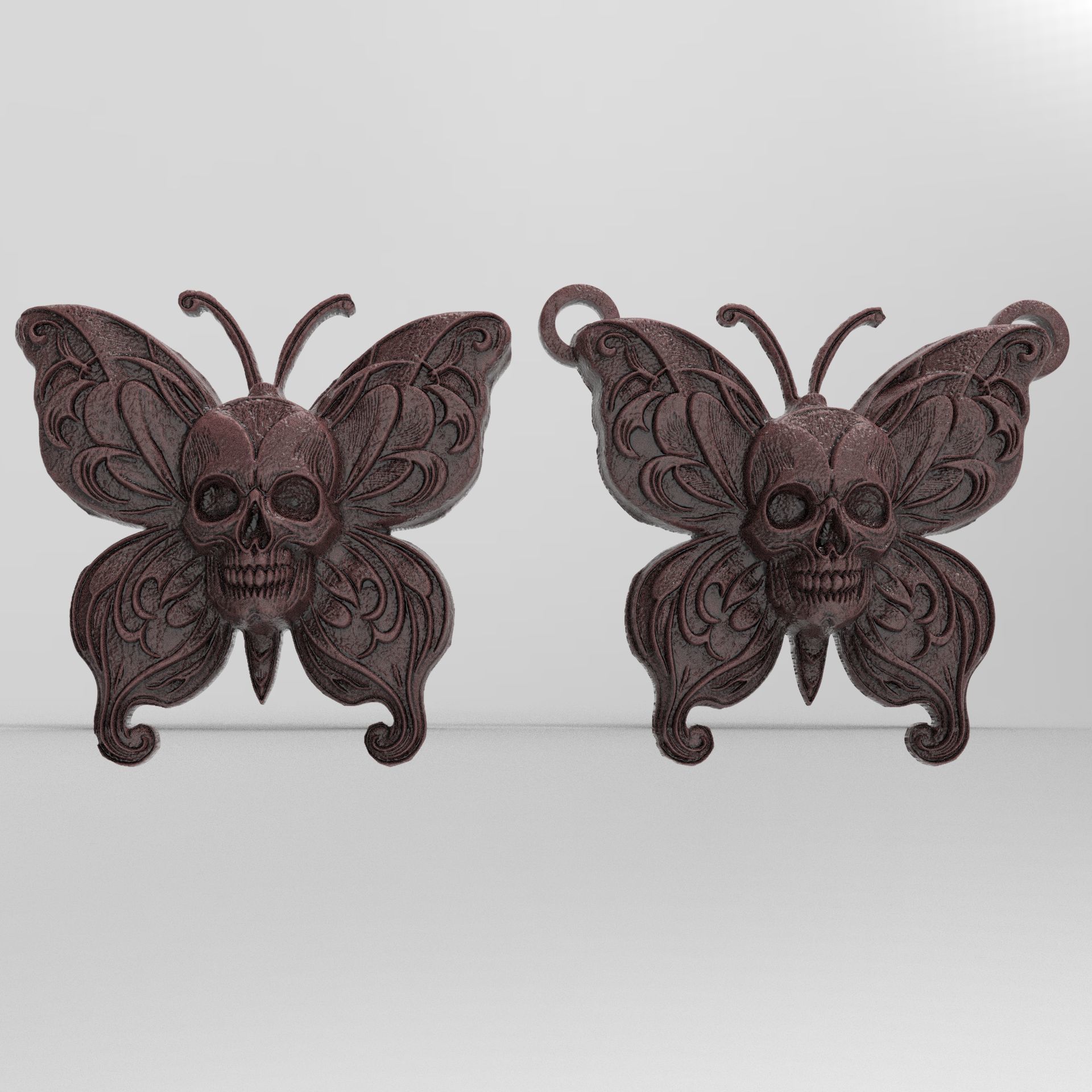 skull butterfly pentant  3D print model_2