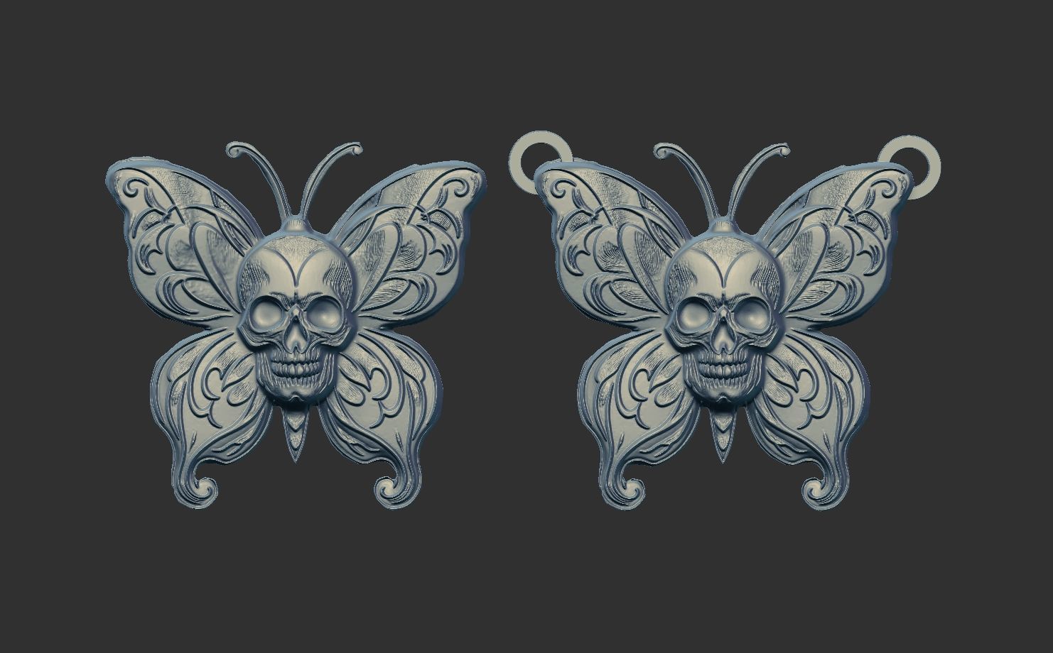 skull butterfly pentant  3D print model_5