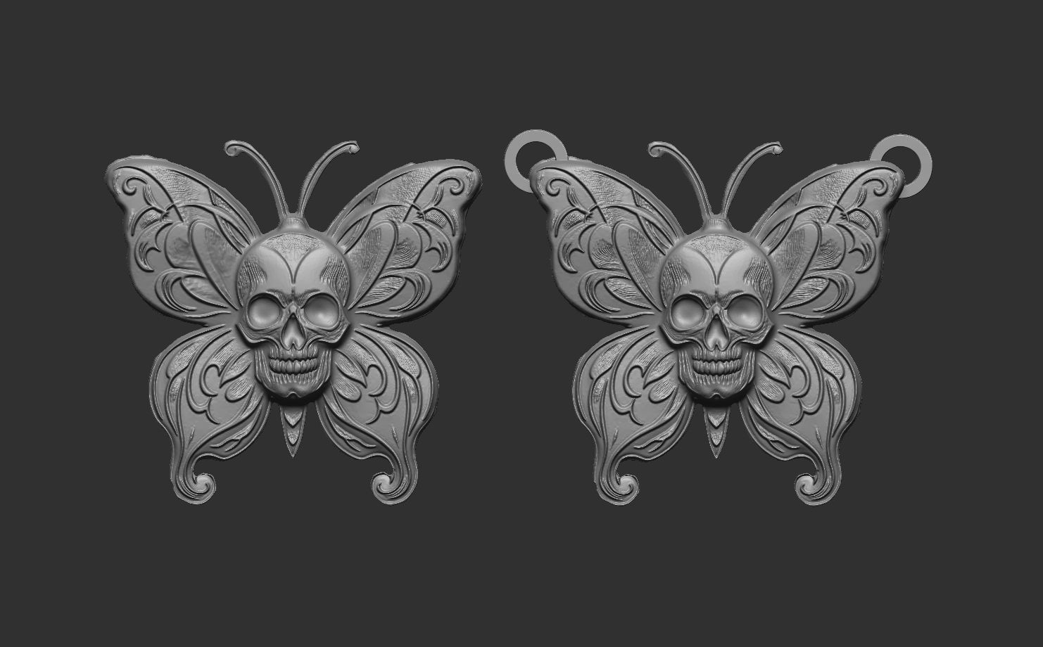 skull butterfly pentant  3D print model_8
