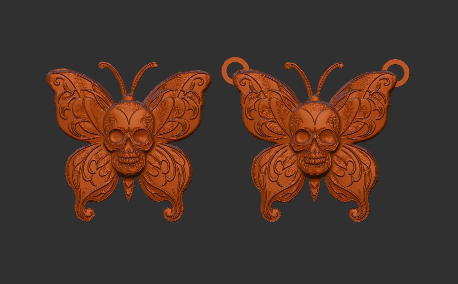 skull butterfly pentant  3D print model_3