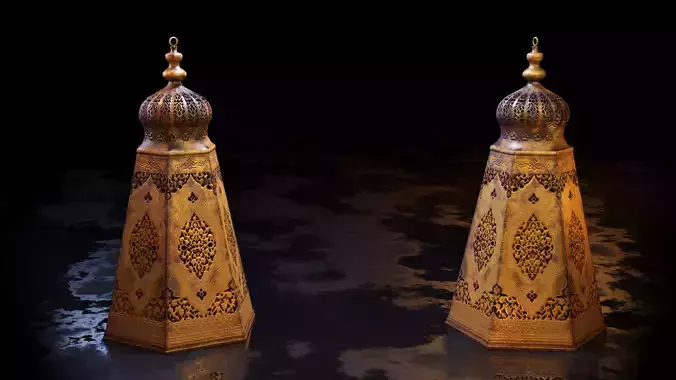 Ornate Moroccan Souk Lantern Gold Toned Metal Lantern