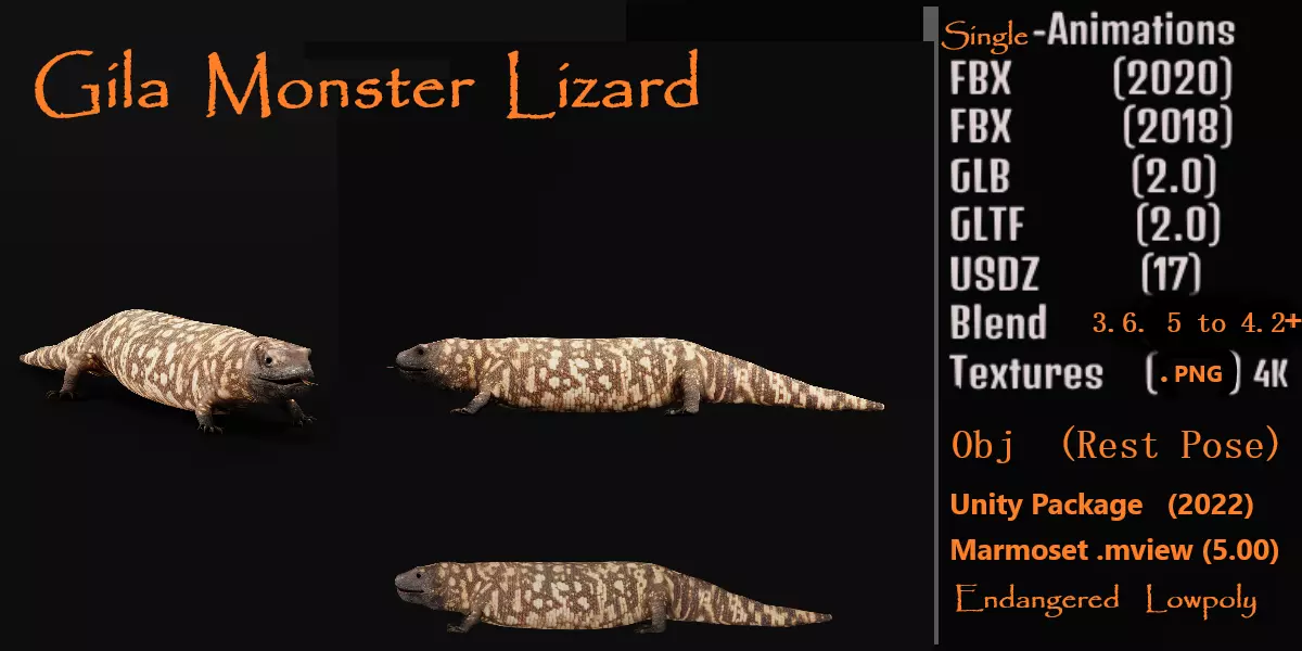 Gila Monster Lizard Low-poly 3D model