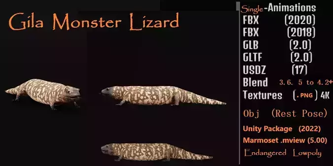 Gila Monster Lizard Low-poly 3D model