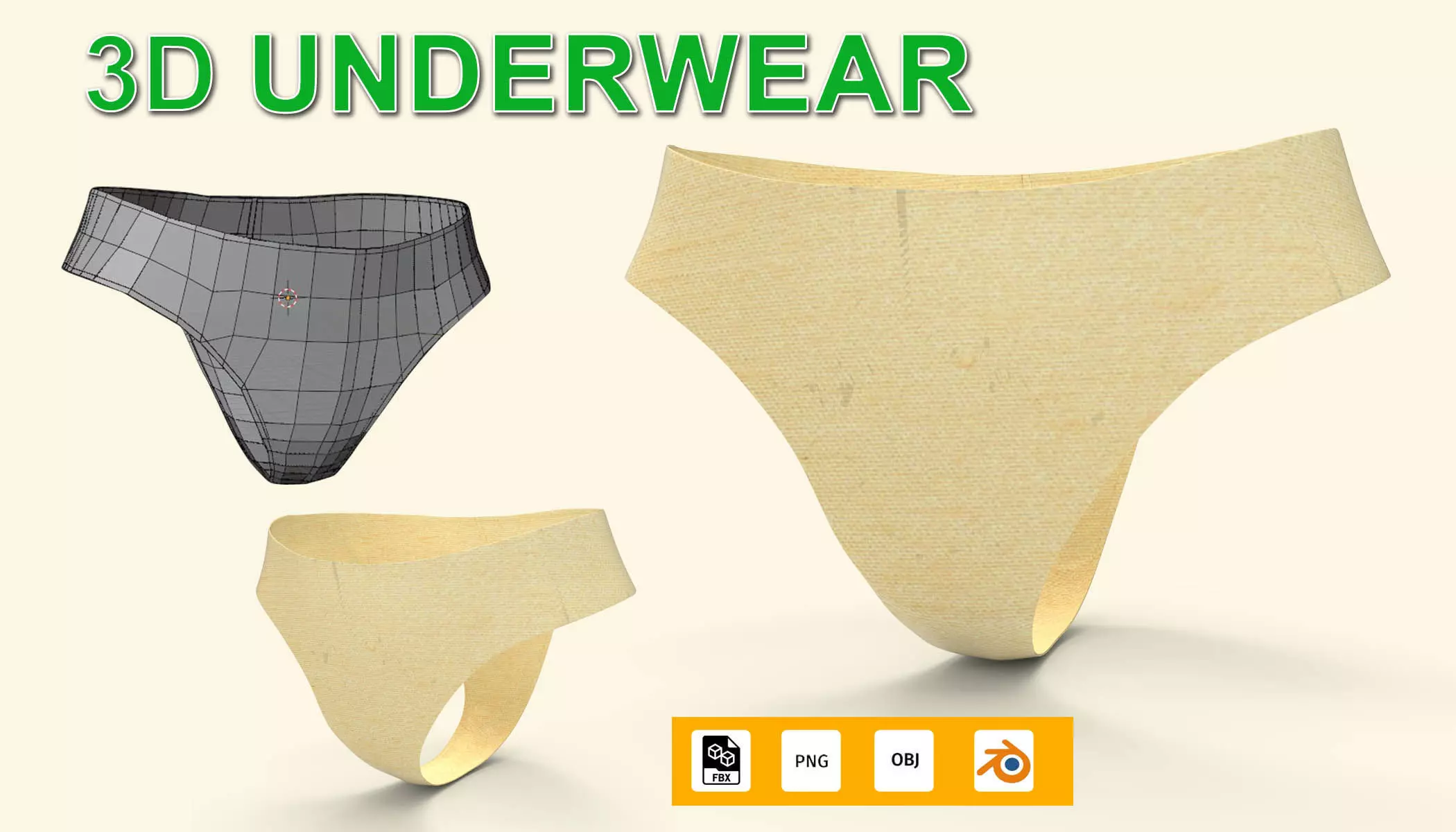3D briefs underwear Low-poly 3D model